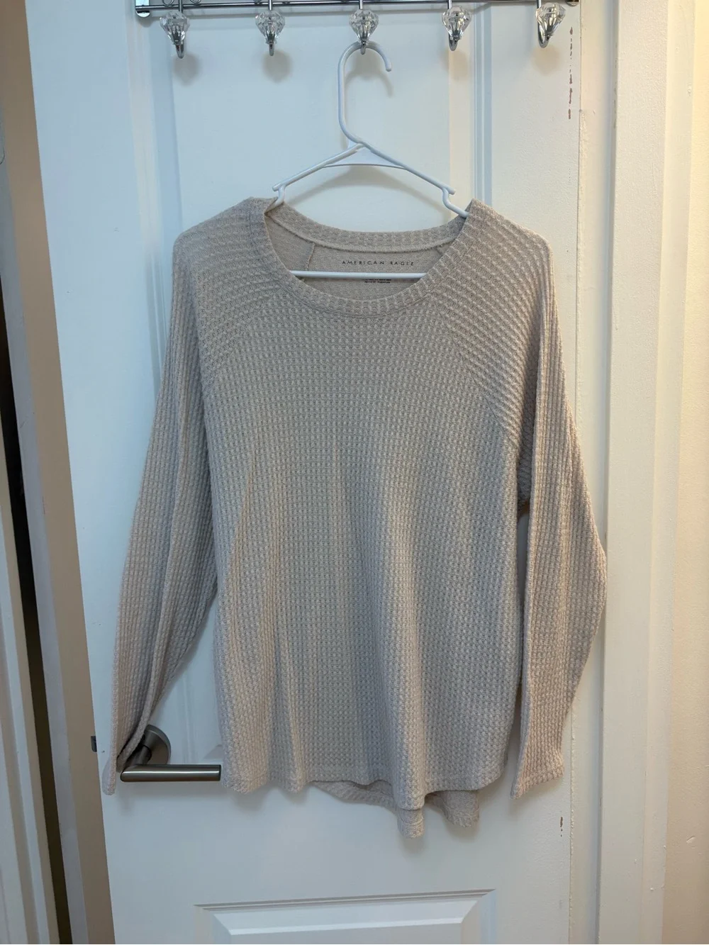 American Eagle Outfitters Light Taupe Waffle Knit Pullover - Picture 1 of 3
